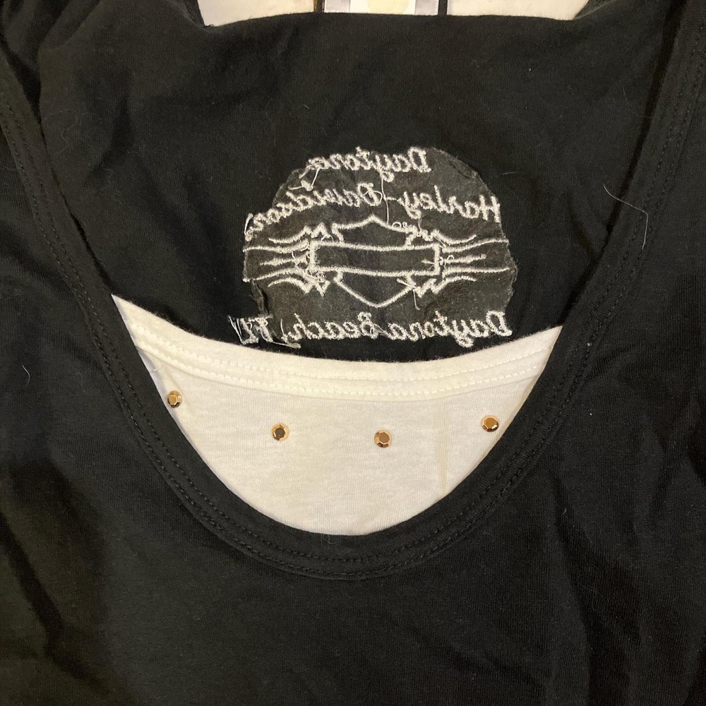 Harley-Davidson Daytona Beach Studded Layered Tank Top Black Womens Medium - Picture 2 of 6